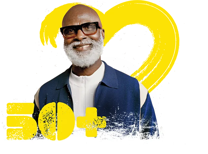 Male and female headshots next to the number ‘50+’